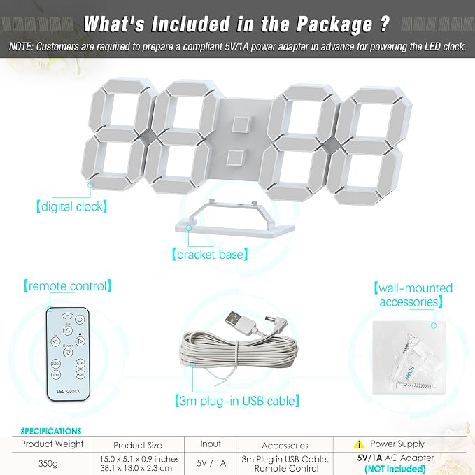 KOSUMOSU Wall Clock 15" 3D LED Digital Clock