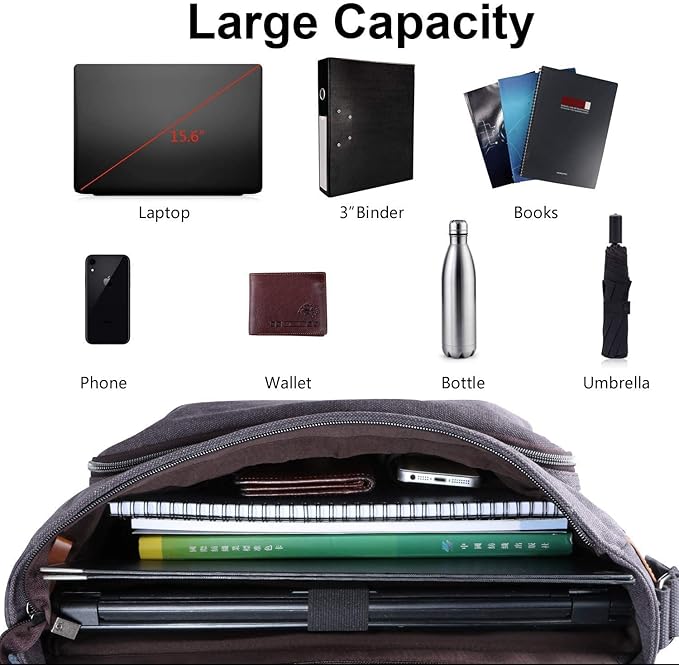 ESTARER Computer Messenger Bag 15-15.6 inch, Water-resistant Canvas Work Bag