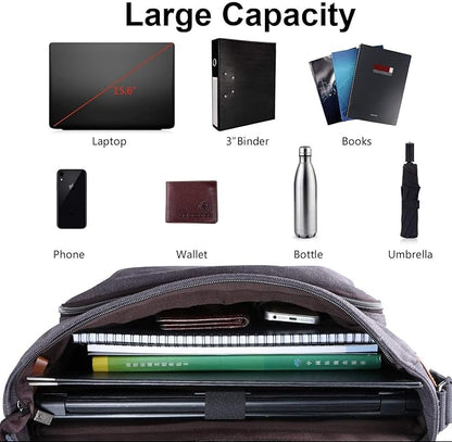 ESTARER Computer Messenger Bag 15-15.6 inch, Water-resistant Canvas Work Bag