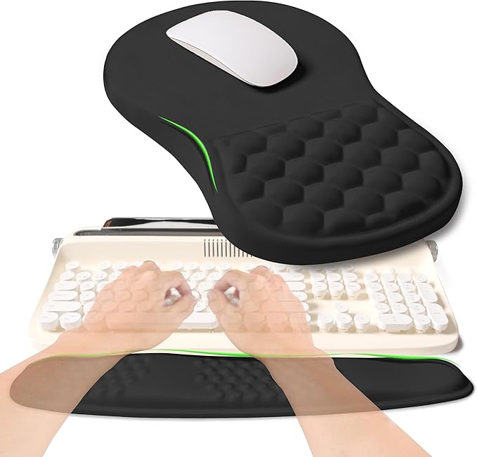2-in-1 Ergonomic Set, Wave Rise Keyboard Wrist Rest and Massage Bulge Slope