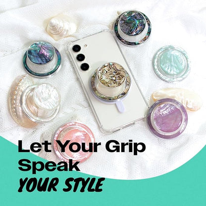 OnTheGrip Cute Natural Seashell Design Round Shape Collapsible Mobile Phone