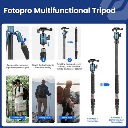 Fotopro 59" Carbon Fiber Travel Tripod, Compact Camera Tripod
