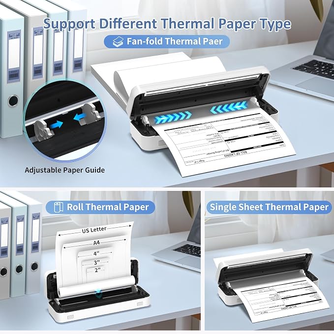 Inkless Portable Printer for Travel, Wireless Thermal Printer Supports 8.5 x 11