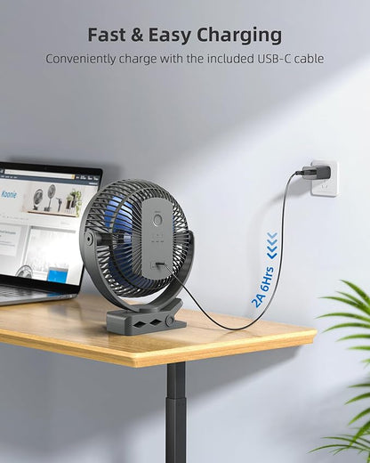 Koonie 10000mAh Rechargeable Portable 8-Inch Clip-on Fan, USB Car Fan 4 Speeds