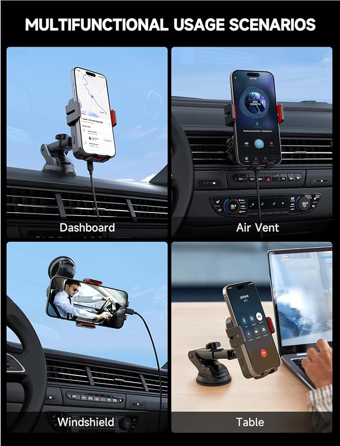 MOKPR Wireless Car Charger, 15W Auto Clamping Car Charger Dash Windshield Air