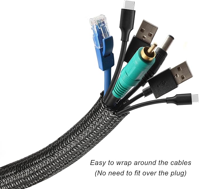 CrocSee 10ft - 1 inch Braided Cable Management Sleeve Cord Protector -