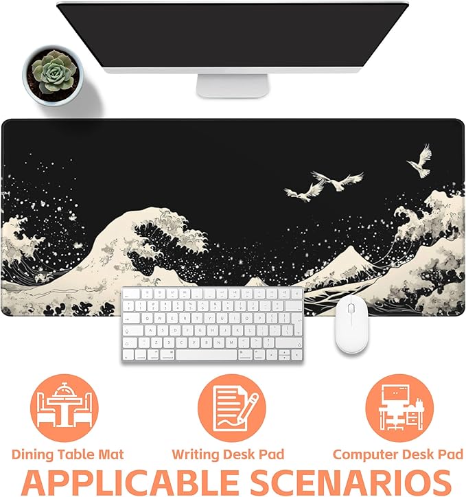 Mouse Pad Large White Wave Non-Slip Gaming Desk Mat