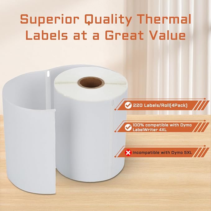 FungLam 4 Rolls 4XL Labels 4" x 6" Direct Thermal Printer Labels, Shipping