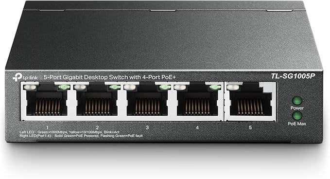 TP-Link TL-SG1005P, 5 Port Gigabit PoE Switch, 4 PoE+ Ports @65W, Plug & Play