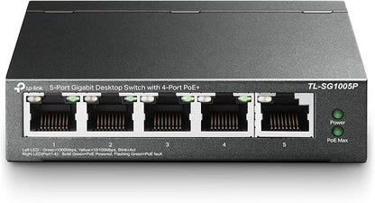 TP-Link TL-SG1005P, 5 Port Gigabit PoE Switch, 4 PoE+ Ports @65W, Plug & Play