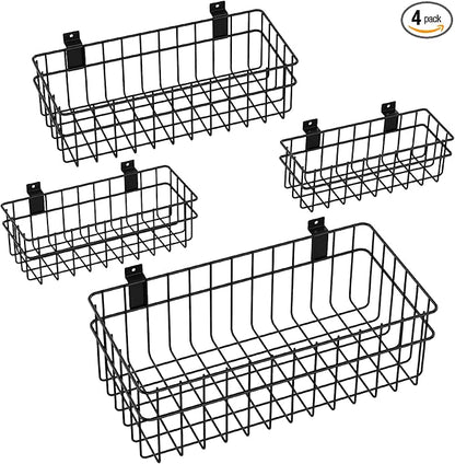 4 Pack Large Size Slatwall Baskets Set, Ventilated Metal Hanging Storage Slat