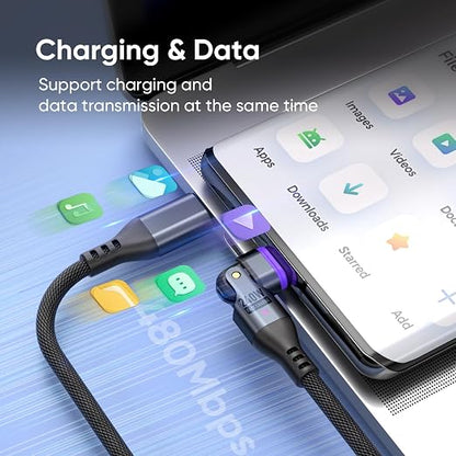 240W Rotating USBC to USB C Magnetic Data Cable, 3ft
