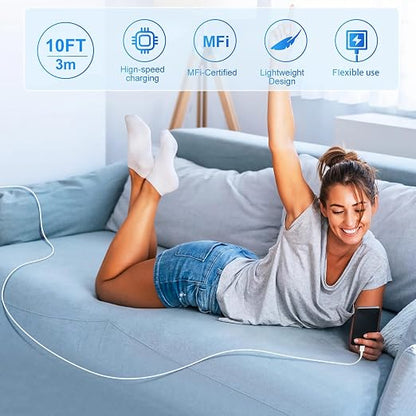 USB C Wall Charger, Dual Port 10FT iPhone Charger 20W PD+QC3.0 Power Adapter