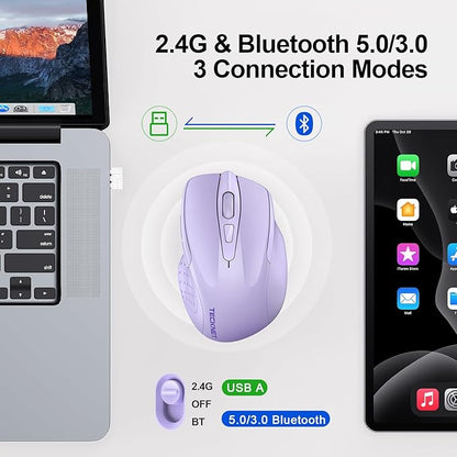 TECKNET Wireless Mouse Rechargeable 4800 DPI Silent USB A & Bluetooth Mouse 6