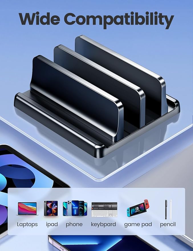 Vaydeer Vertical Laptop Stand for Desk, Dual Slots Plastic Laptop Holder