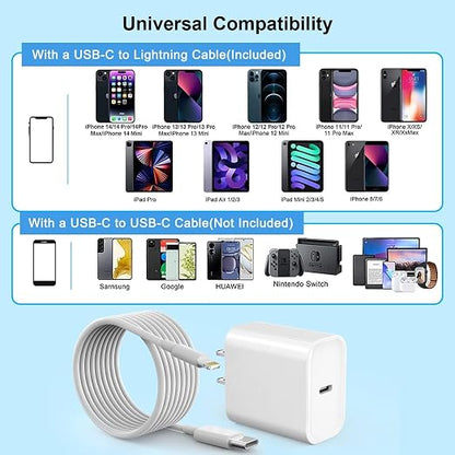 Fast iPhone Charger, Quick 10Foot USBC Wall Charger Phone Charge 2Pack 20W PD
