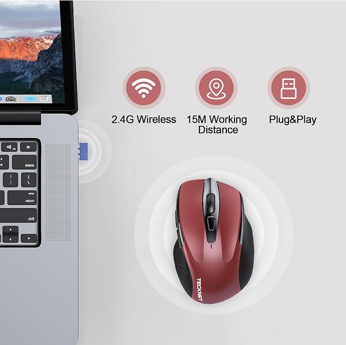 TECKNET Rechargeable Wireless Mouse, 2.4G Silent Mouse, Quiet Click, 6