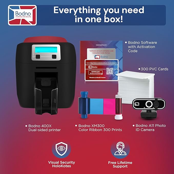 Bodno Magicard 400X Dual Sided ID Card Printer & Complete Supplies Package ID
