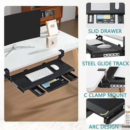 ETHU Keyboard Tray Under Desk, Pull Out Keyboard & Mouse Tray