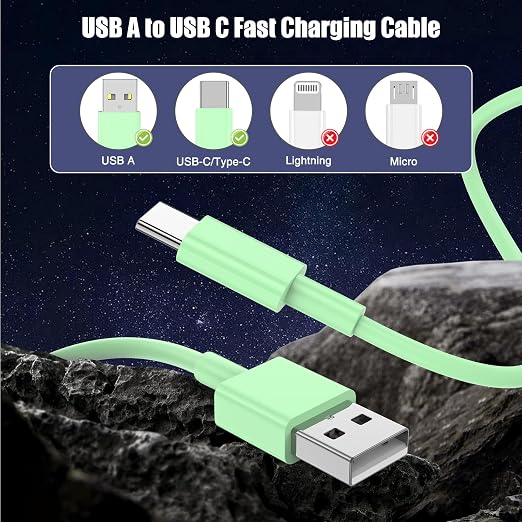 3-Pack Green USB A to USB C Cable，USB to USB C Car Carplay Cable