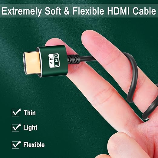 Slim HDMI Cable 6.6FT, Ultra Soft & Thin HDMI to HDMI Cord, Extreme Flexible &