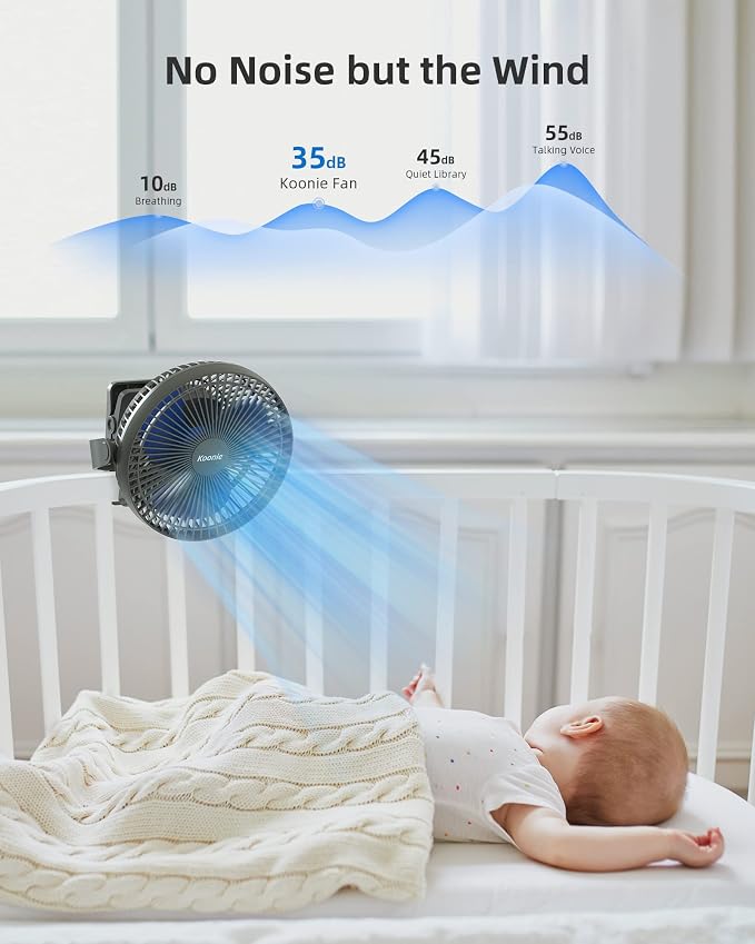 Koonie 10000mAh Rechargeable Portable 8-Inch Clip-on Fan, USB Car Fan 4 Speeds