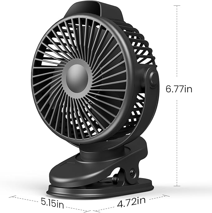 Koonie Portable Clip On Fan, Small USB Fan Battery Operated, 3 Speed