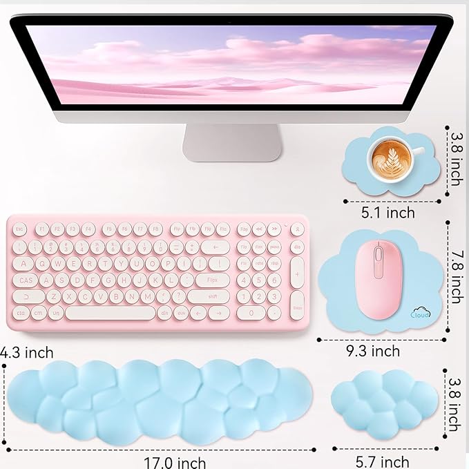 Cloud Wrist Rest for Computer Keyboard, 4-in-1 Memory Foam Leather Cloud
