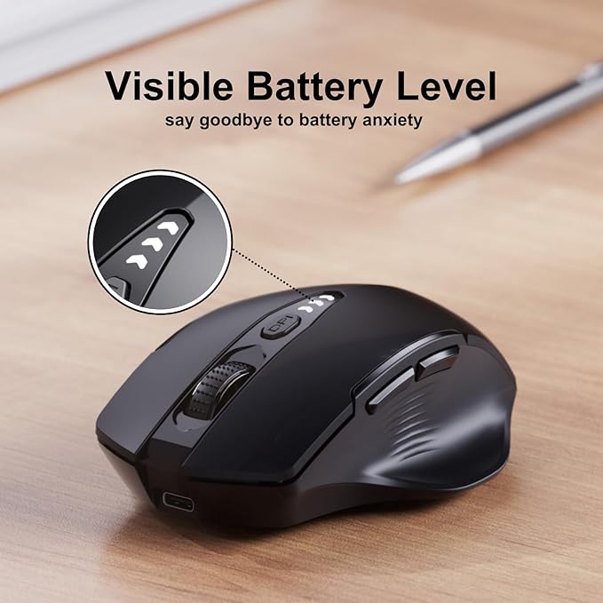 Wireless Mouse, Upgraded 2.4GHz Rechargeable Ergonomic Computer Mouse, 4 Levels