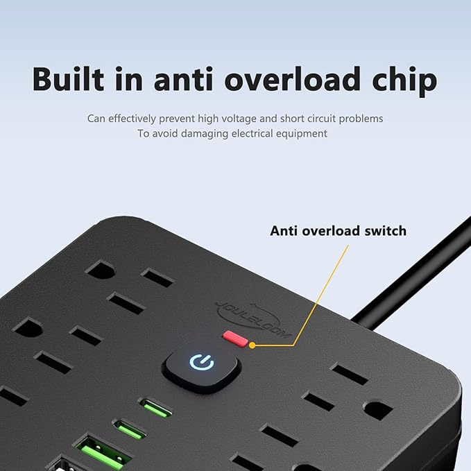 20 FT Flat Plug Surge Protector Power Strip, 11 Multiple AC Outlets