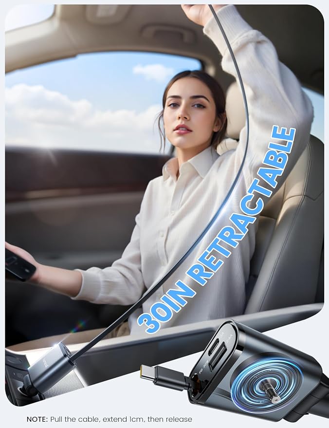 Lamicall Retractable Car Charger USB C Fast Charging 57W Type C Car Phone
