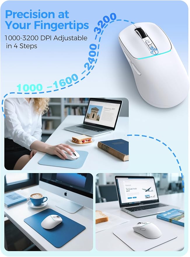R108 Wireless Bluetooth Mouse – Dual Bluetooth ＆ 2.4GHz USB Receiver, 4 DPI