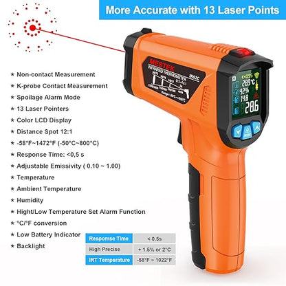 MESTEK Infrared Thermometer Gun, Non Contact Digital Laser Thermometer