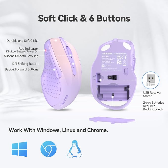 TECKNET Wireless Mouse, 2.4G Ergonomic Optical Mouse, Computer Mouse