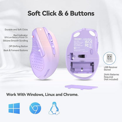 TECKNET Wireless Mouse, 2.4G Ergonomic Optical Mouse, Computer Mouse
