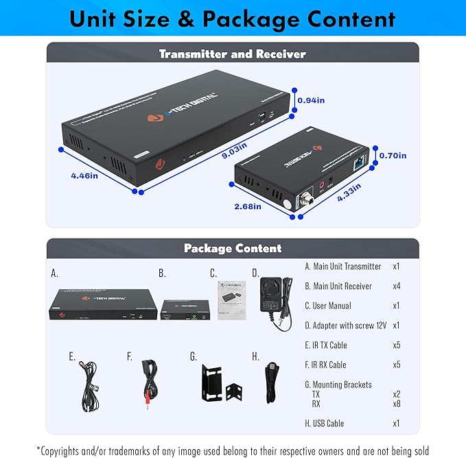 J-Tech Digital HDMI Extender Splitter 4K 60Hz 1 in 4 Out Over Single Cat5e/6