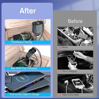 Retractable Car Charger for 4 in 1 Fast Charging Max 80W【ONLY 2 Type-C Charging