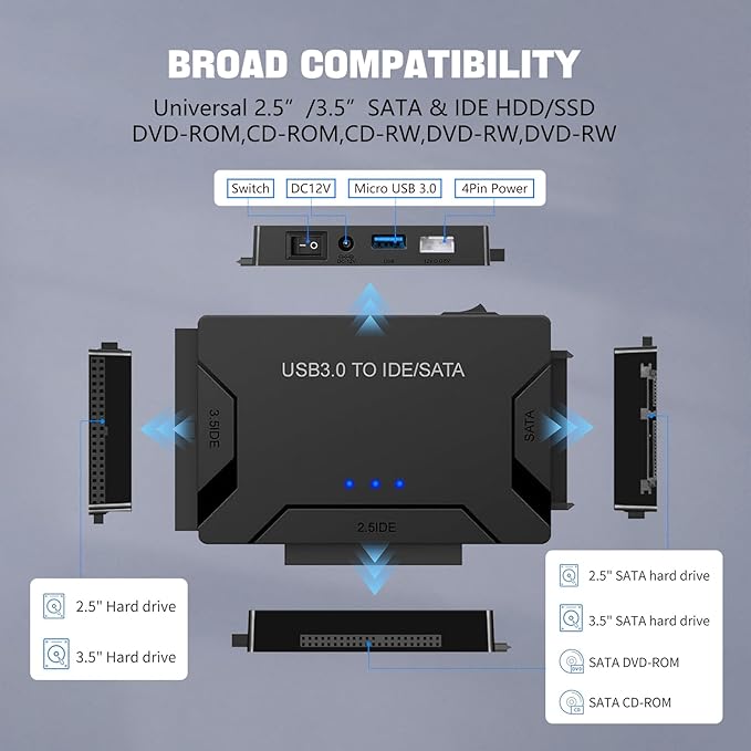 MaxRenard Hard Drive Reader USB 3.0 to SATA/IDE Adapter | Universal External