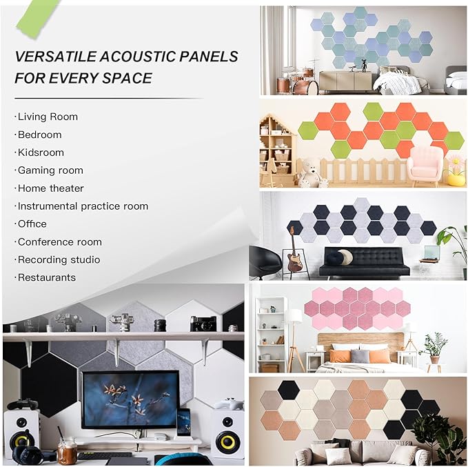 Mollywell Hexagon Acoustic Panels, High Density, Soundproofing, Decorative