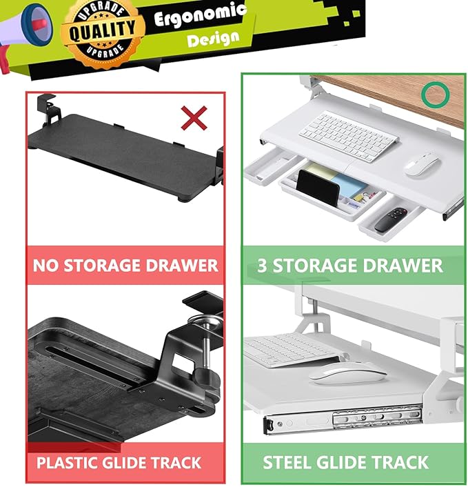 ETHU Keyboard Tray Under Desk, Pull Out Keyboard & Mouse Tray