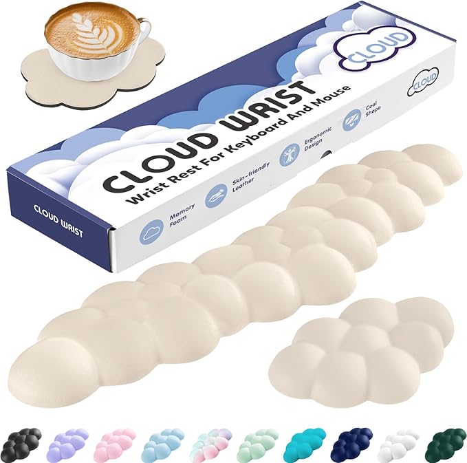 Cloud Wrist Rest for Keyboard and Mouse, Memory Foam PU Leather Keyboard Wrist