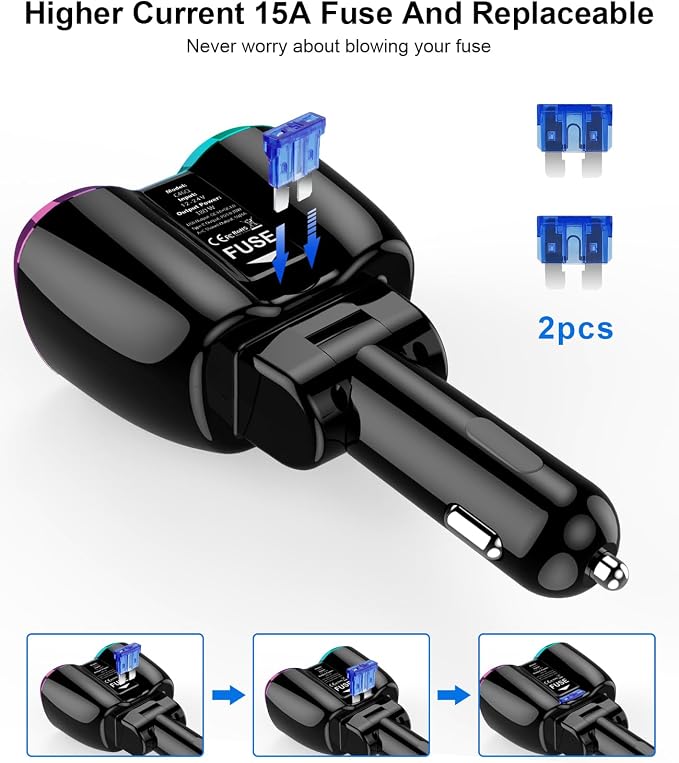 2024 Upgraded Cigarette Lighter Splitter, SUPERONE 180W 2-Socket Cigarette