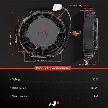 A-Premium 6.5'' 6.5 inch Slim Fan Pull Universal Electric Radiator Cooling Fan