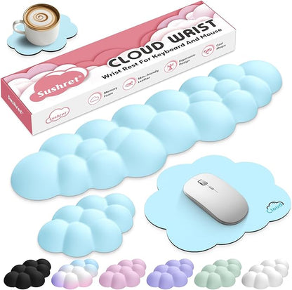 Cloud Wrist Rest for Computer Keyboard, 4-in-1 Memory Foam Leather Cloud