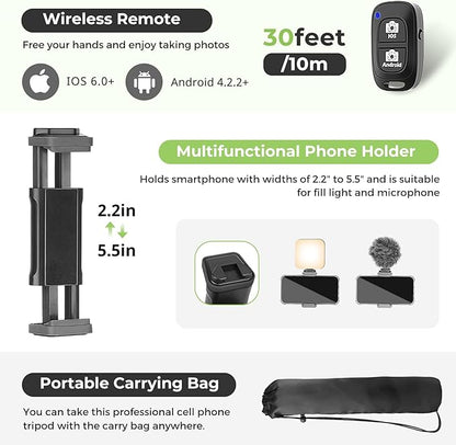 Aureday Phone Tripod, Wireless Remote and Phone Holder, Extendable Cell