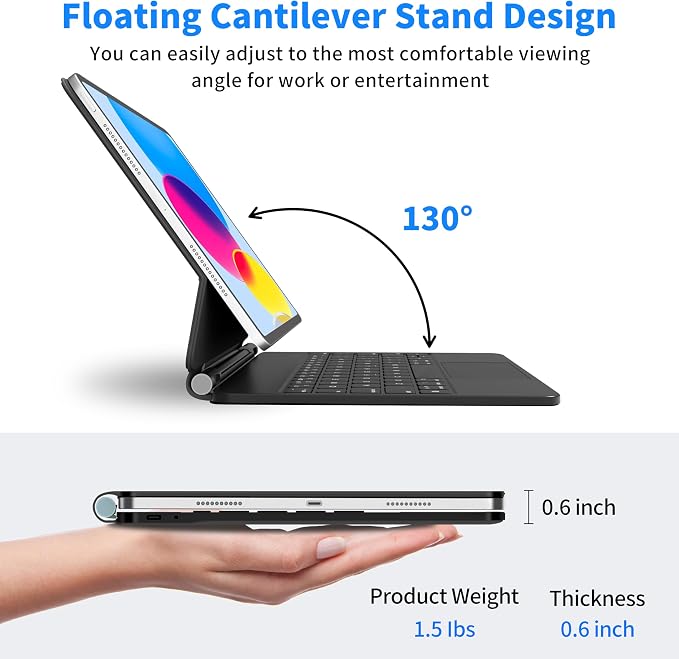 Keyboard Case for iPad 11th and iPad 10th Generation, Magic Keyboard for ipad