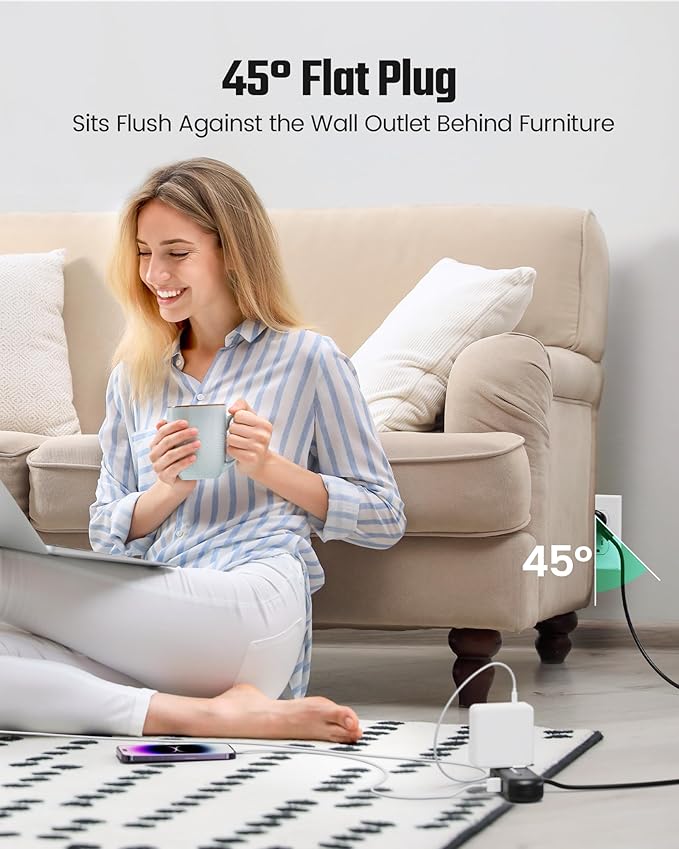 2Ft Extension Cord, SUPERDANNY Mini Surge Protector