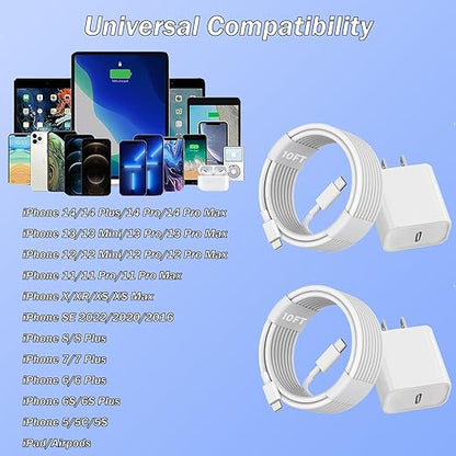 iPhone Fast Charger, 2 Pack PD USB C Wall Charger Block Plug