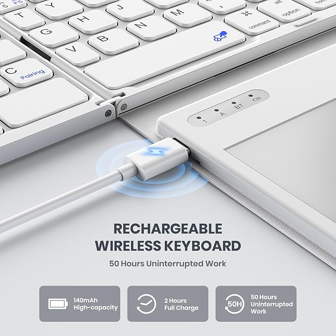 Foldable Bluetooth Keyboard, Portable Full Size Folding Keyboard
