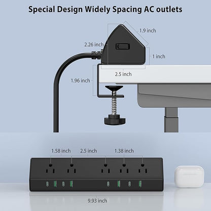 Jgstkcity Desk Clamp Power Strip, 45W Fast Charging Station, 4 USB-C, 4 USB-A